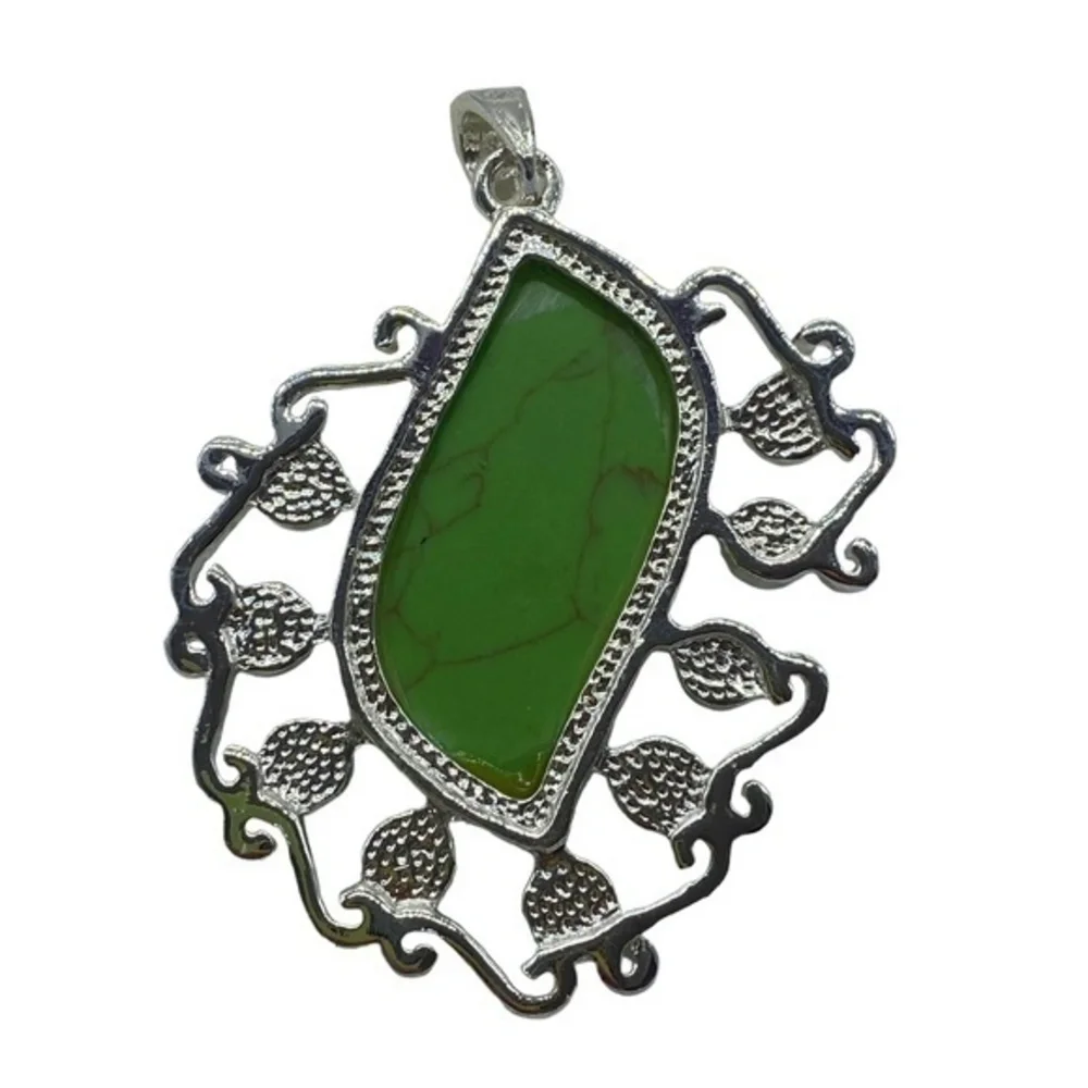 Green Turquoise Gemstone Sterling Silver 925 Pendant 2.5in